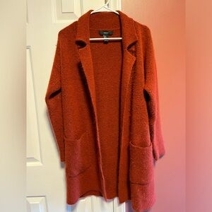 Fuzzy rust red notched collar cardigan